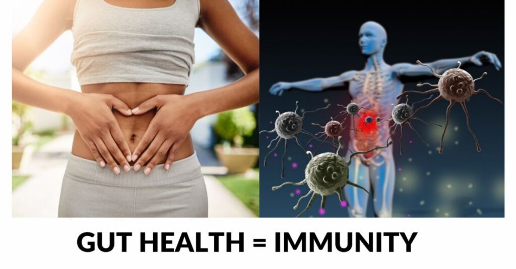 The image is showing "Gut Health = Immunity," highlighting the role of gut health in boosting immune function.